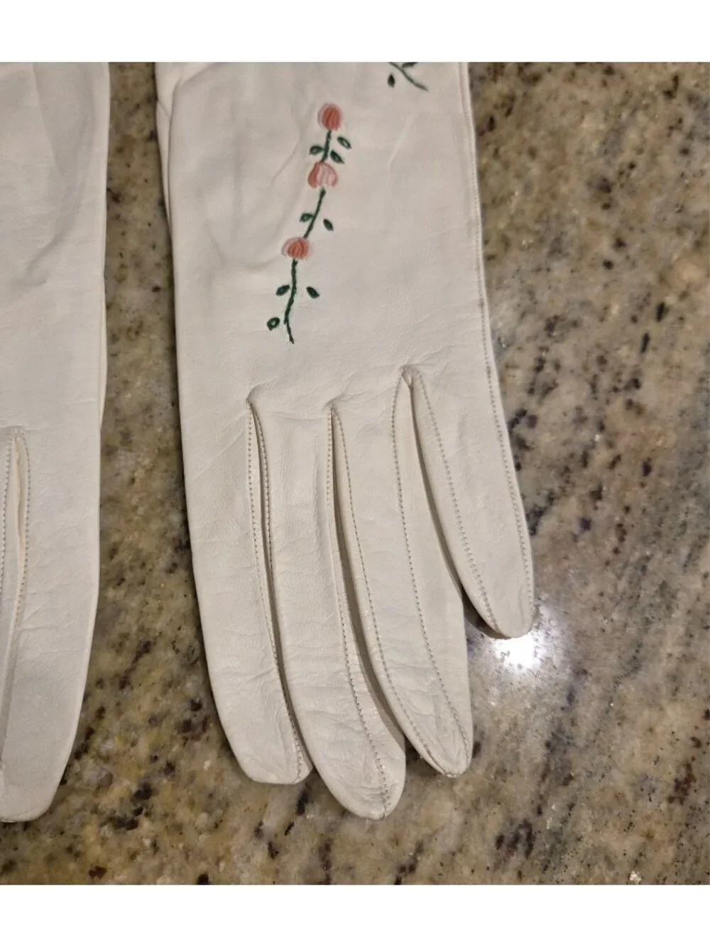Vintage Womens Size S Off-White Soft Leather Formal Peach Flower Embroidered...